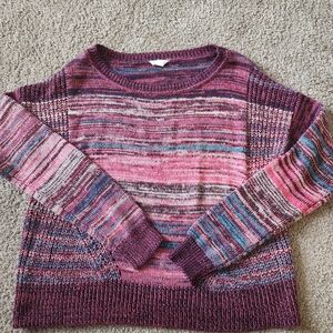 Aeropostale Scoop Neck Striped Burgundy Pink and Blue Sweater Women's Size L